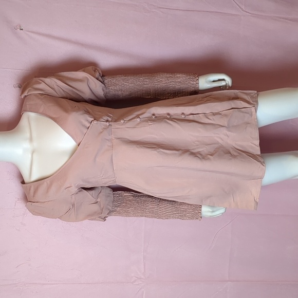 Nasty Gal Shirred Sleeve Puff Shoulder V Neck Mini Dress in Mauve Pink size 6 - Picture 1 of 9